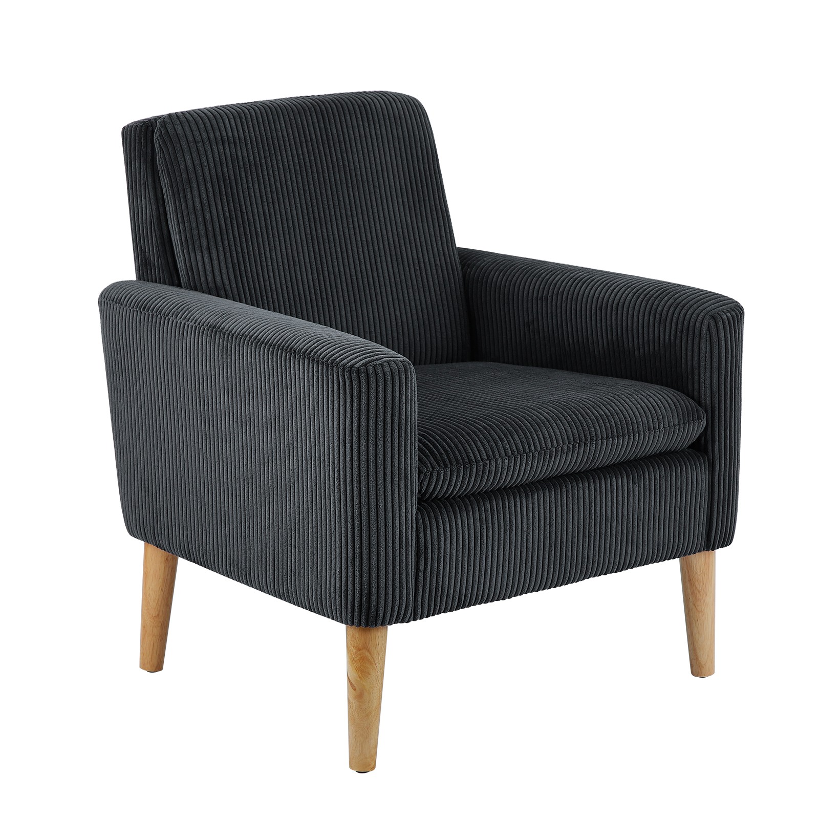 Corduroy Fabric Accent Chair Upholstered Comfy Single Sofa Wood Legs Black US