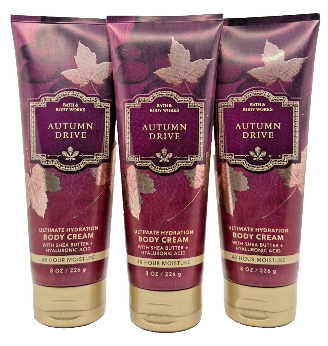 NEW Bath & Body Works Lot of 3 Tubes Autumn Drive Hydrating Body Cream 8 oz