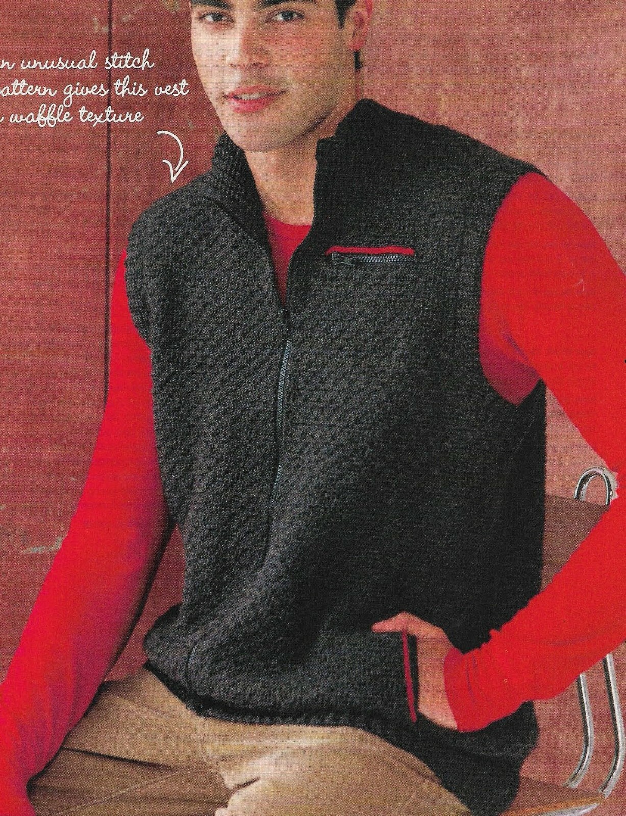 RUGGED WINTER VEST WITH ZIPPER 4 SIZES MEN'S CROCHET PATTERN INSTRUCTIONS