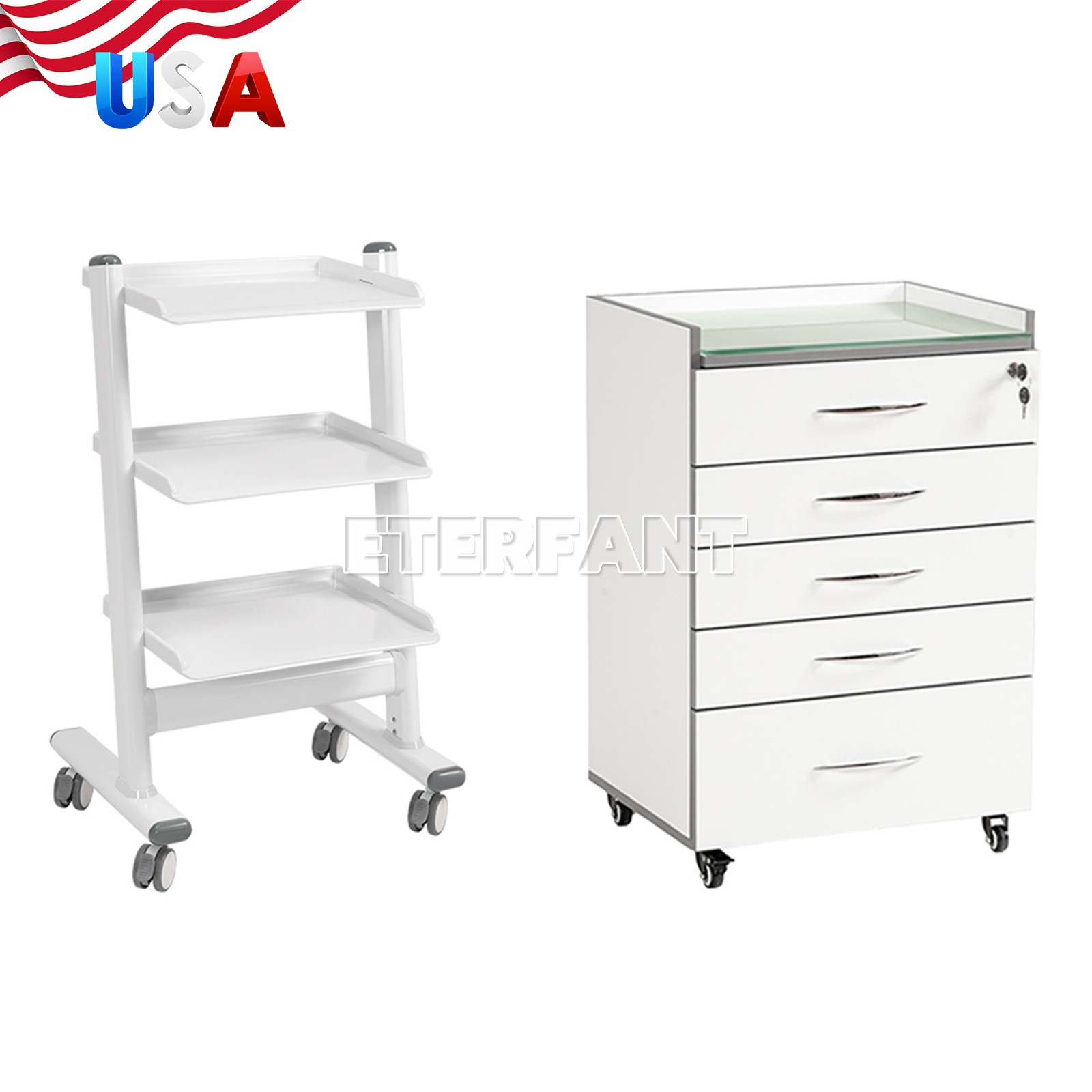 Dental Trolley Medical Tool Cart/Acrylic Mobile Cart Wooden Cabinet 5 Drawers