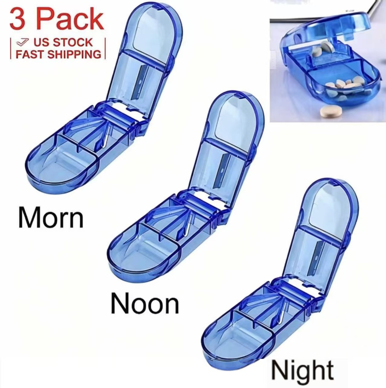 3 Pack Pill Cutter For Small Pills Tablet Storage Splitter Case with Blade Guard