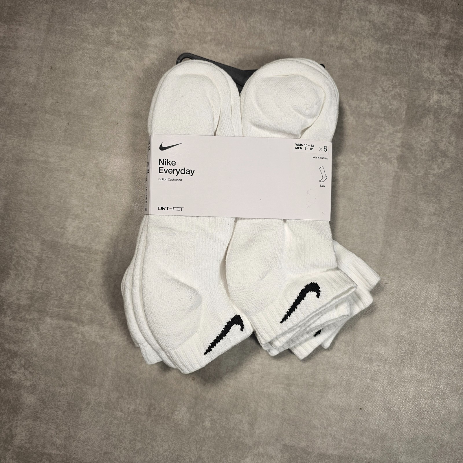 Nike Everyday Cushioned Training Low Socks White, Size L, 6-Pack