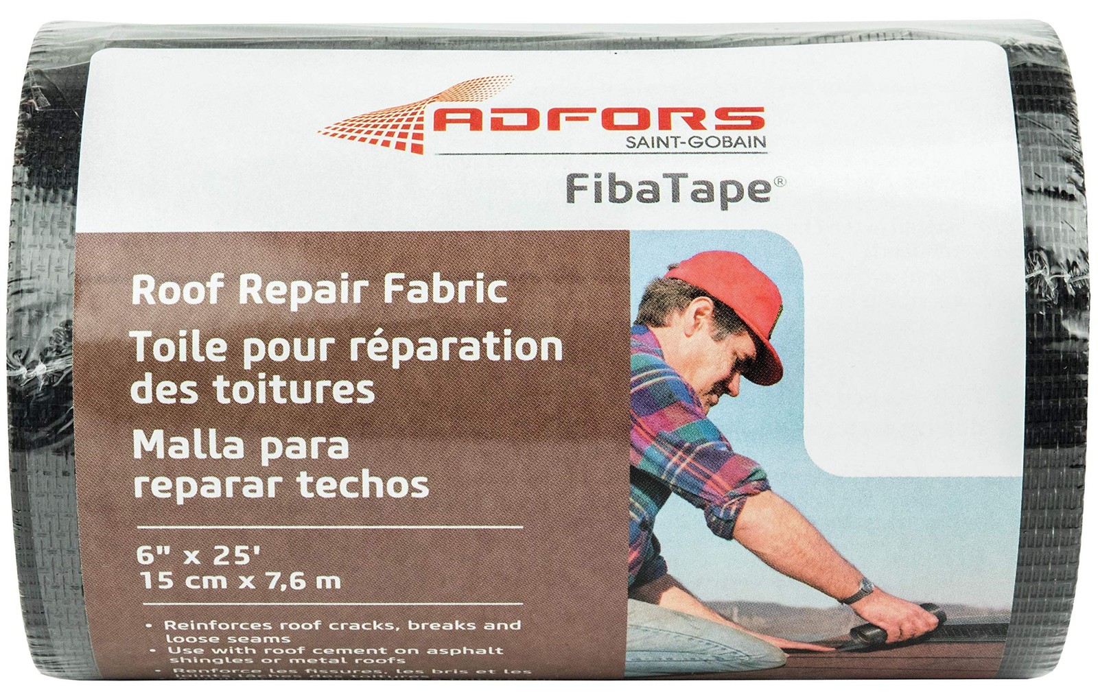 Saint-Gobain FibaTape ADFORS Roof Repair Fabric - 6 inches x 25 feet - Black