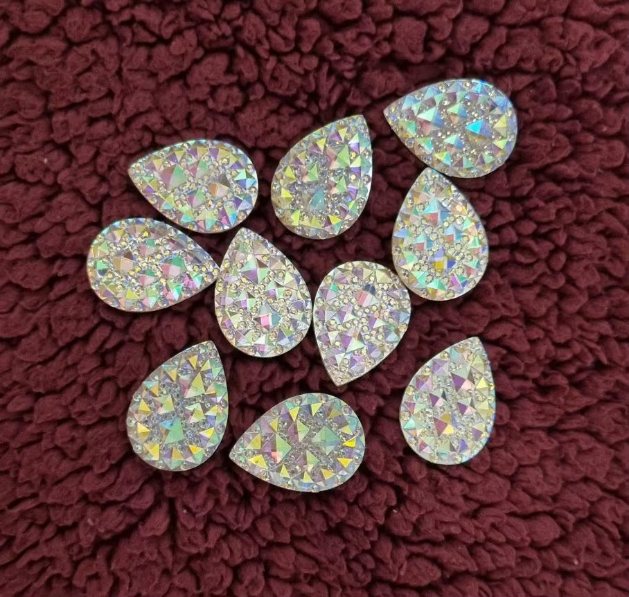 CraftBuddyUS 10pcs 25x18mm Flatback AB ClearTeardrop Resin MoonRock Crystal Gems
