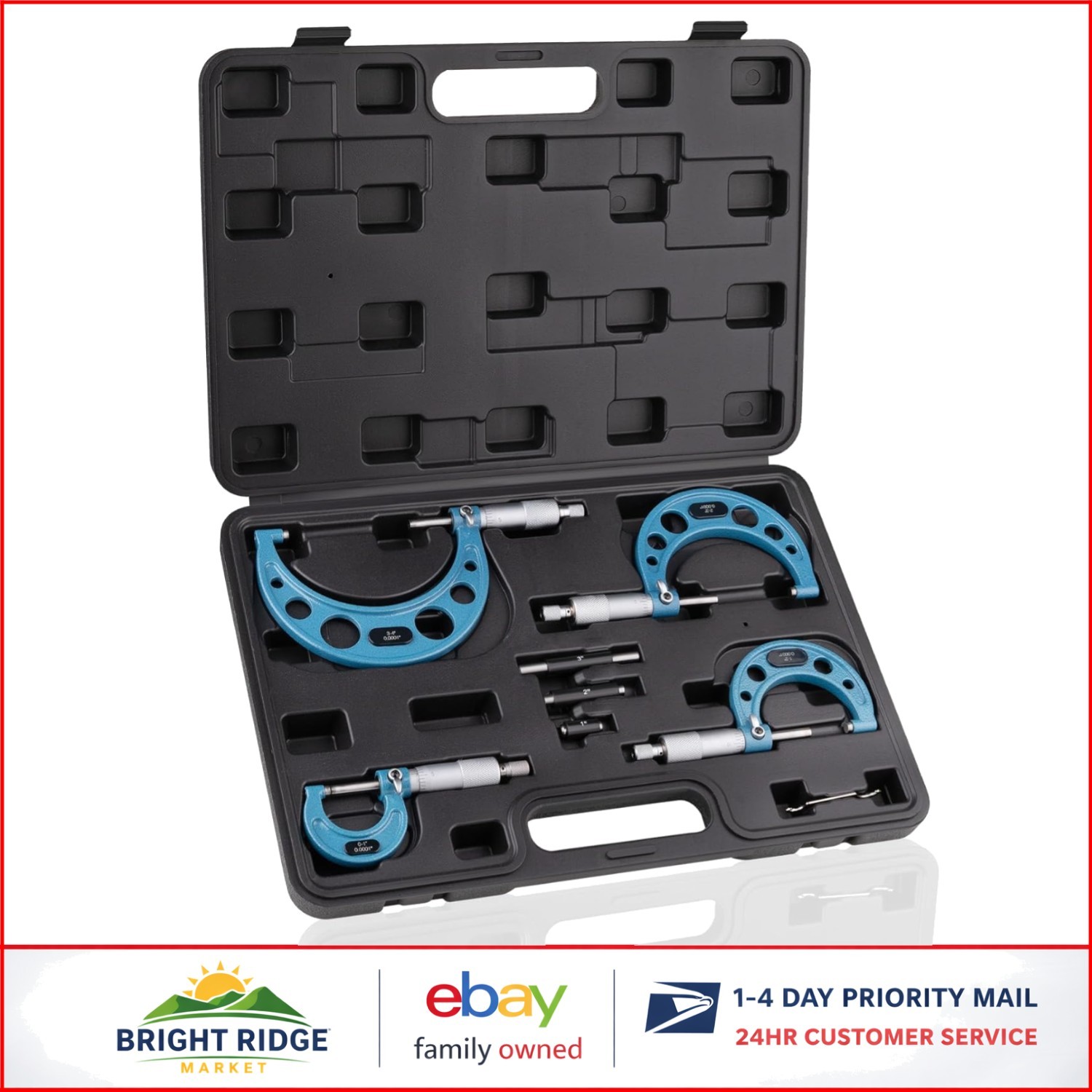Durable 4-Piece Micrometer Set for Accurate Measurements in Various Applications