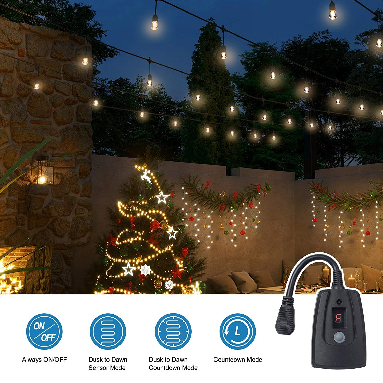 DEWENWILS Outdoor Light Sensor Countdown Timer Weatherproof Plug in Light Switch