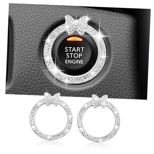 2PCS Bling Butterfly Car Engine Start Button Cover Ring,Car Push to Style 2