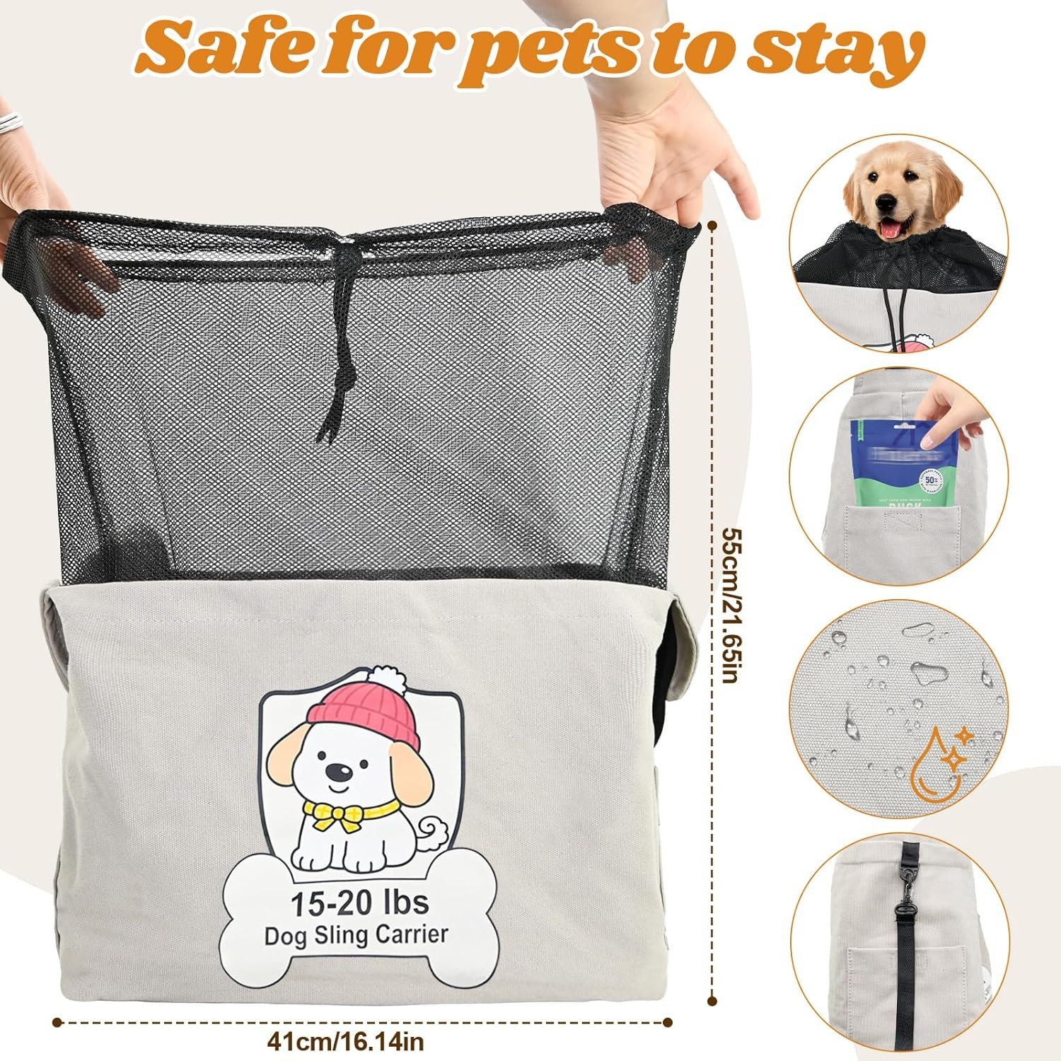 Dog Sling Carrier for Small Dogs 15-20 lbs - Hands-Free Pet Carrier with Hard Bo