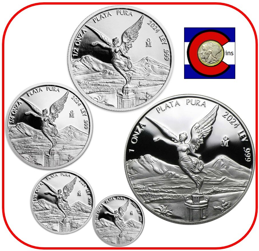 2024 Mexico Libertad 5 Coin Silver PROOF Set (1/20 1/10 1/4 1/2 & 1 oz) Capsules