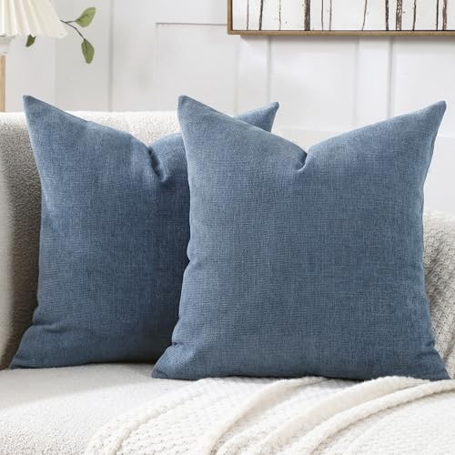 16x16 Inch Decorative Chenille Throw Pillow 16" x 16" (Pack of 2) Steelblue