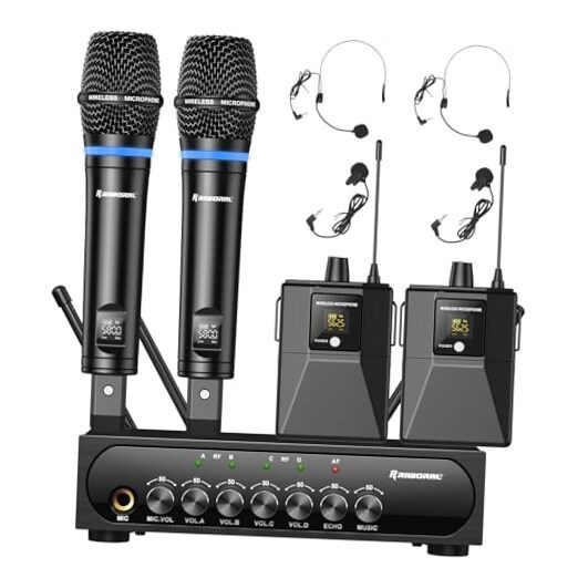 4 Channel UHF Wireless Mic Set with Wireless Microphone System