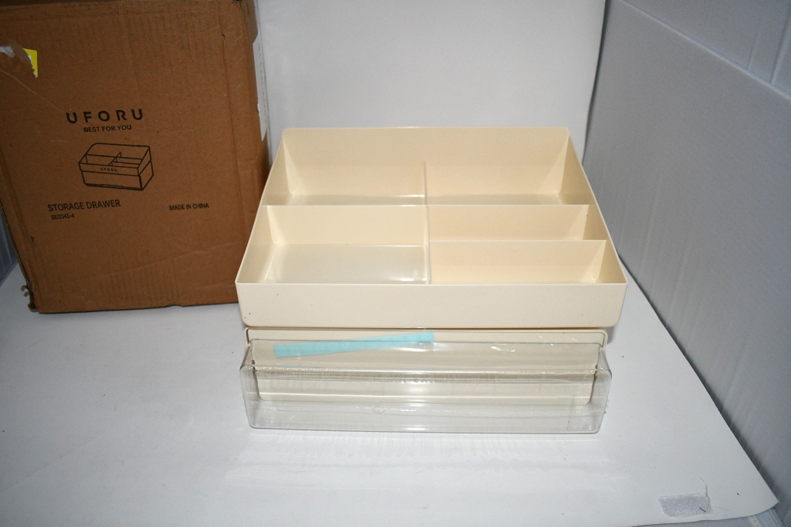 UFORU 2 Tier Desk Organizer, 6 Compartments, Stackable Storage Drawers, Cream Wh