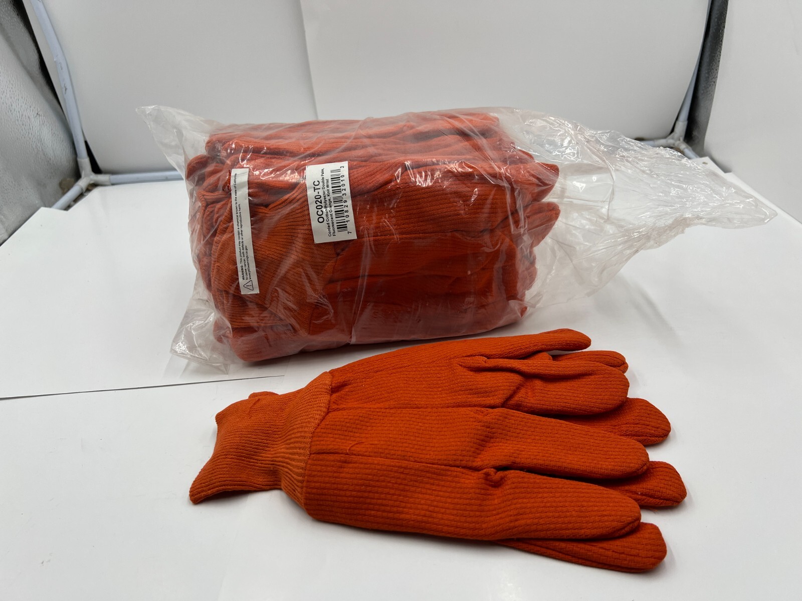 Pack Of 12 Pairs Corded Cotton/Polyester Double Palm Flourescent Orange Knit