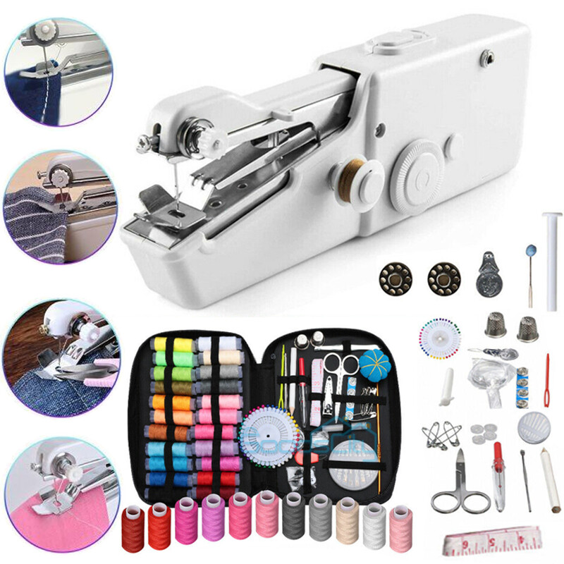 Mini Portable Electric Tailor Stitch Hand-held Sewing Machine +126Pcs Sewing Kit