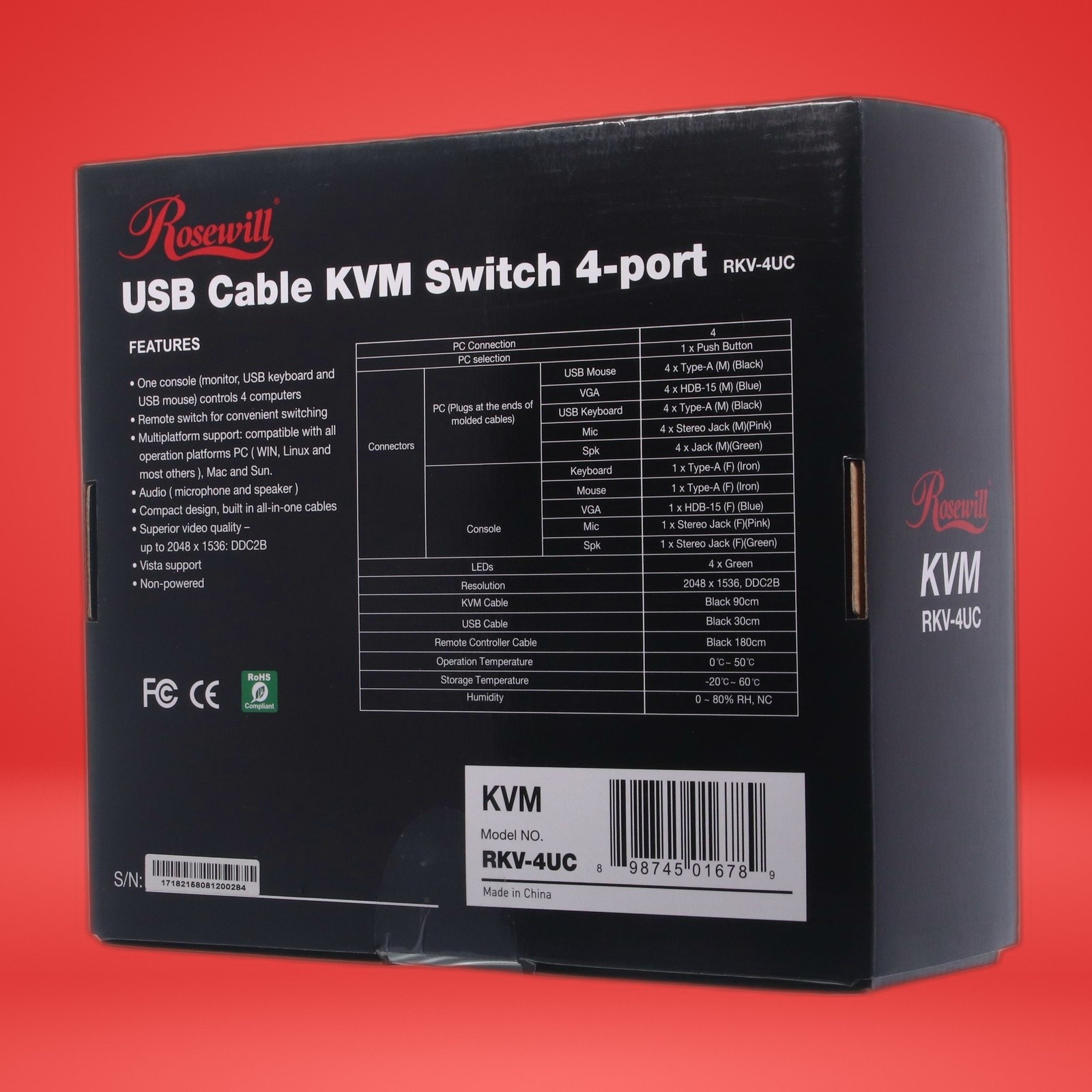 Rosewill 4 Port USB Cable KVM Switch RKV-4UC