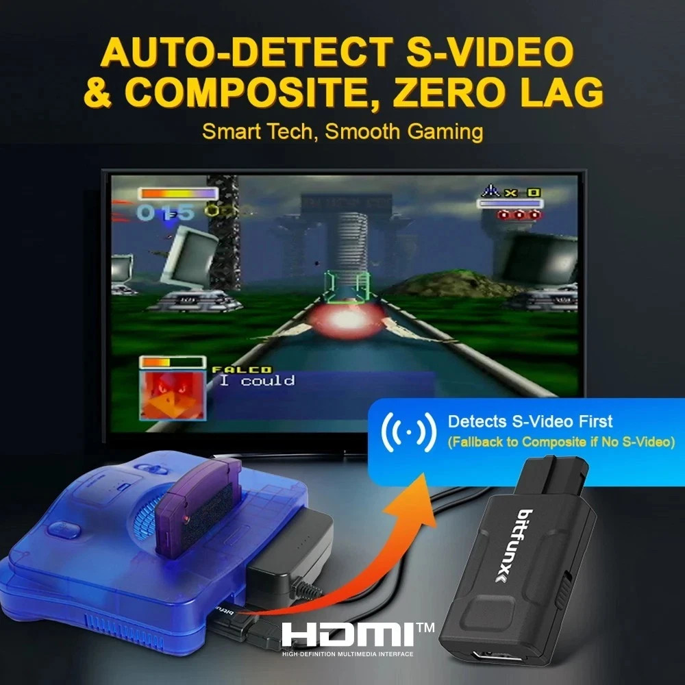 Bitfunx Nintendo N64 GameCube SNES HDMI Converter Image Video Mini Adapter