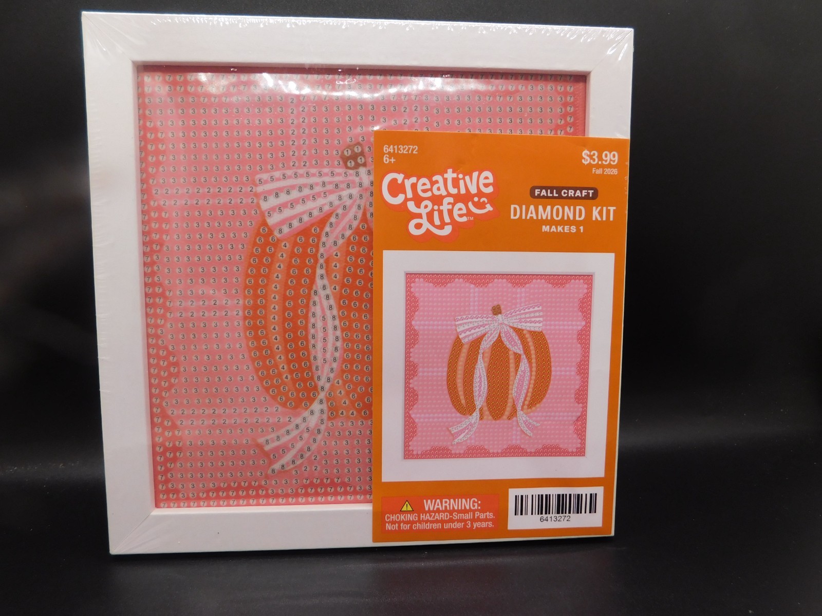 Creative life Pink Pumpkin with bow diamond painting kit makes 1
