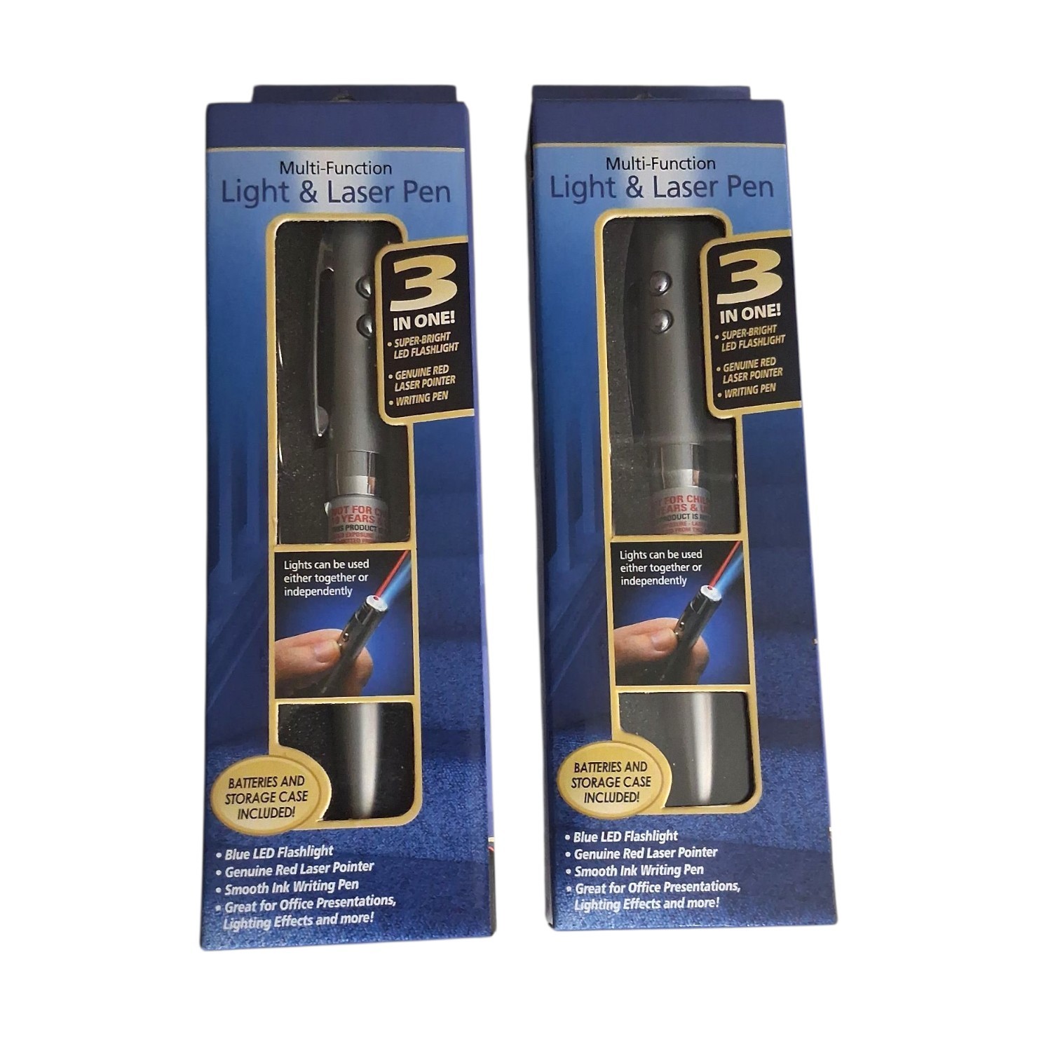 2 Pack Innovage LIGHT & LASER Red Pointer Pen Blue LED FlashLight +Storage Case