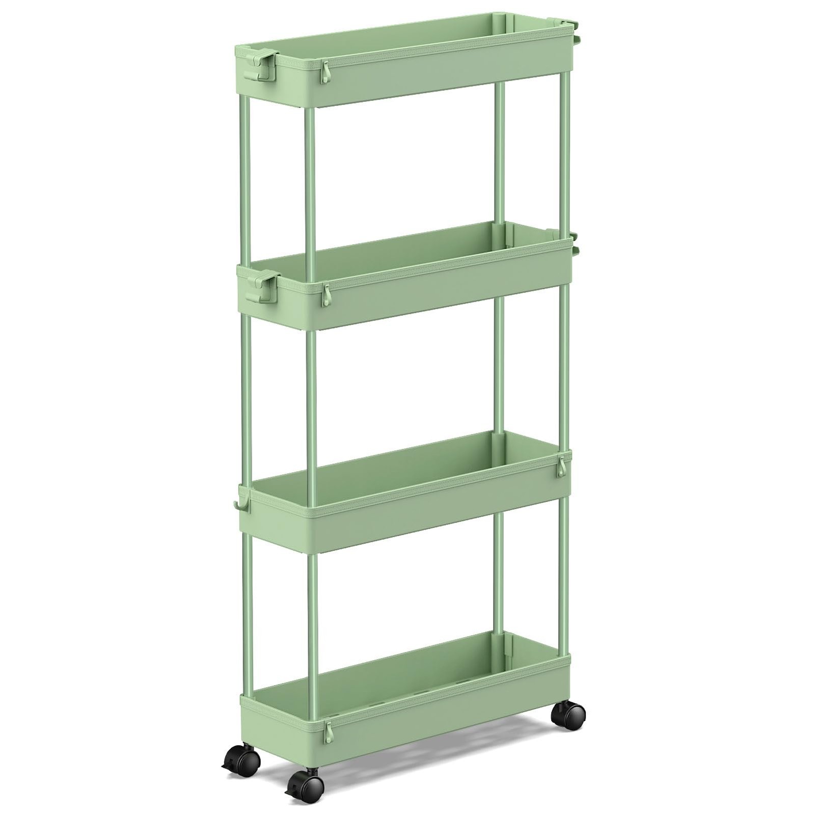 Slim Rolling Storage Cart 4 Tier Bathroom Organizer Utility Cart Mobile Shelv...