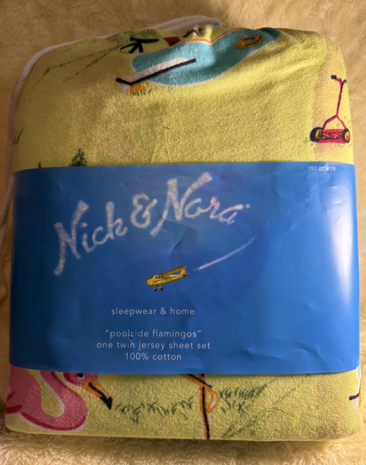 NEW Nick & Nora Poolside Flamingos Twin Jersey Sheet Set 100% Cotton Retired