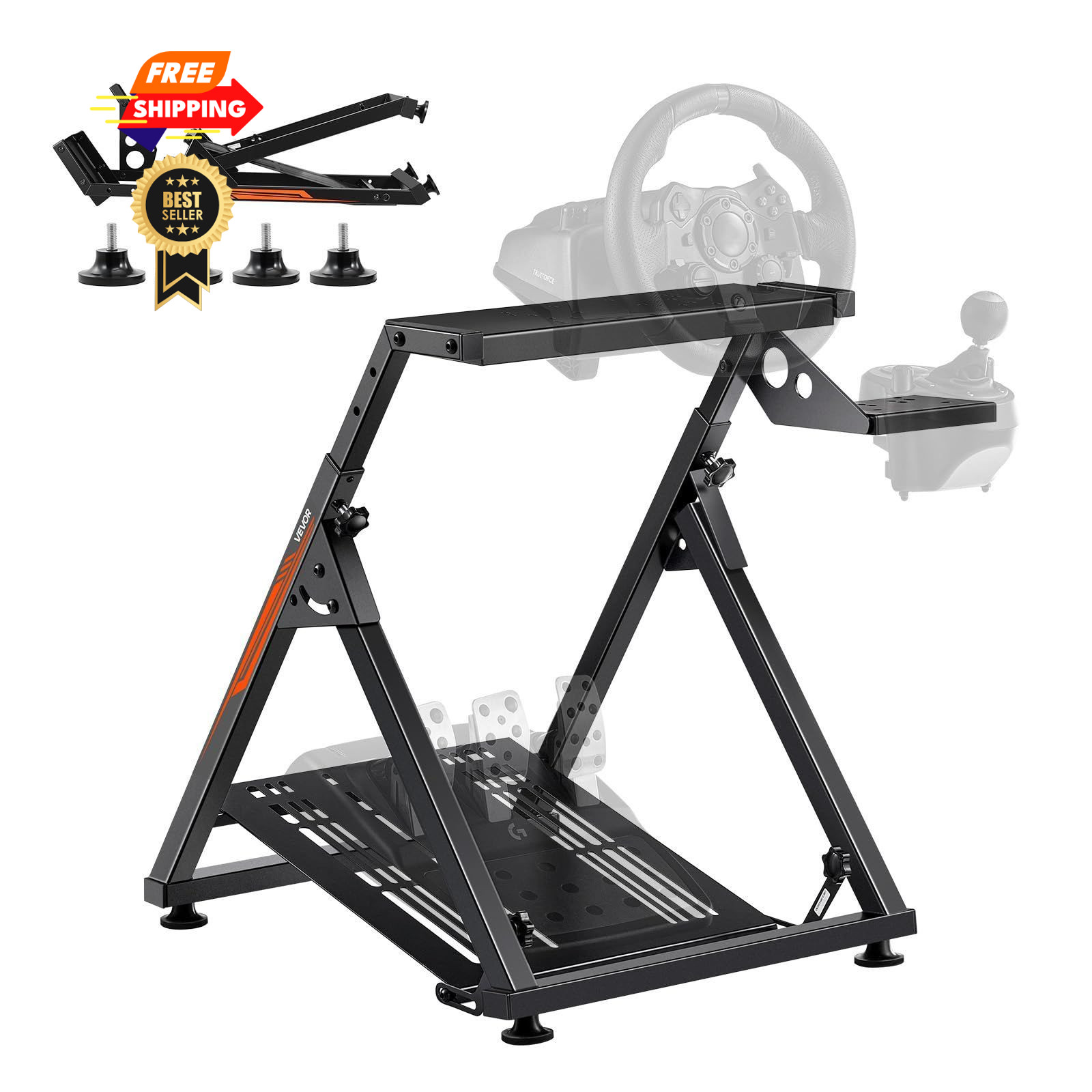VEVOR Racing Wheel Stand, Adjustable & Foldable X-shaped lite, Black