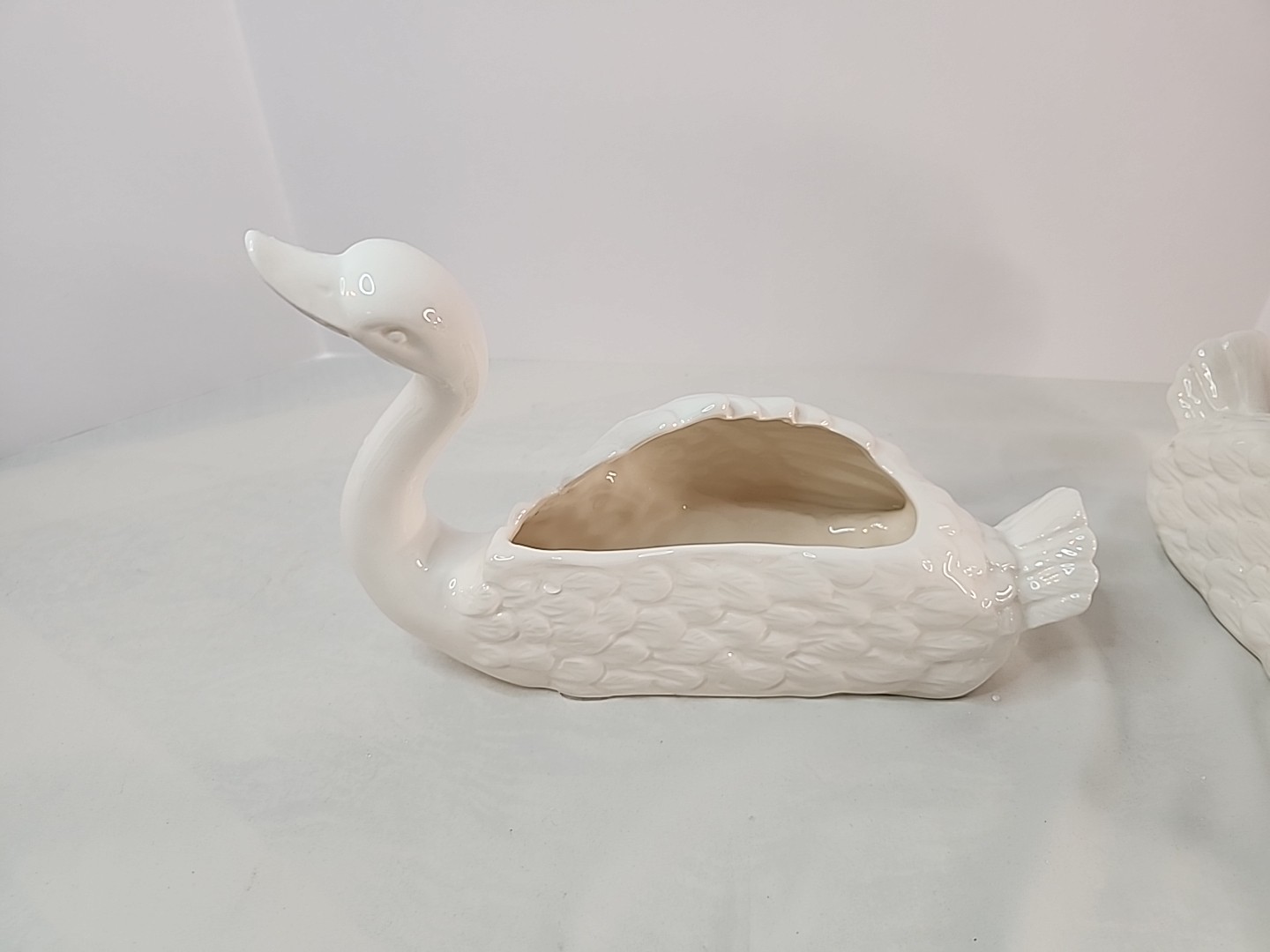 Dept 56 Ceramic Hugging Swan Planters Intertwined Necks White Japan PLEASE READ