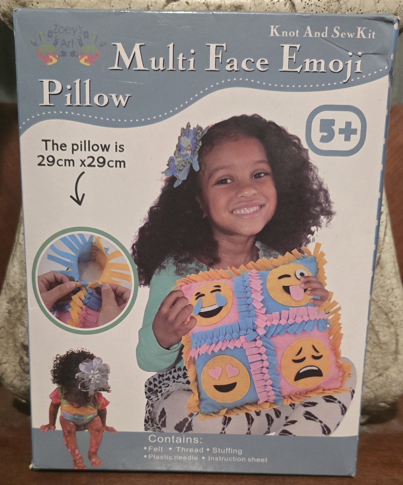 Zoey's Art Multi Face Emoji Pillow Knot and Sew Kit Craft Set