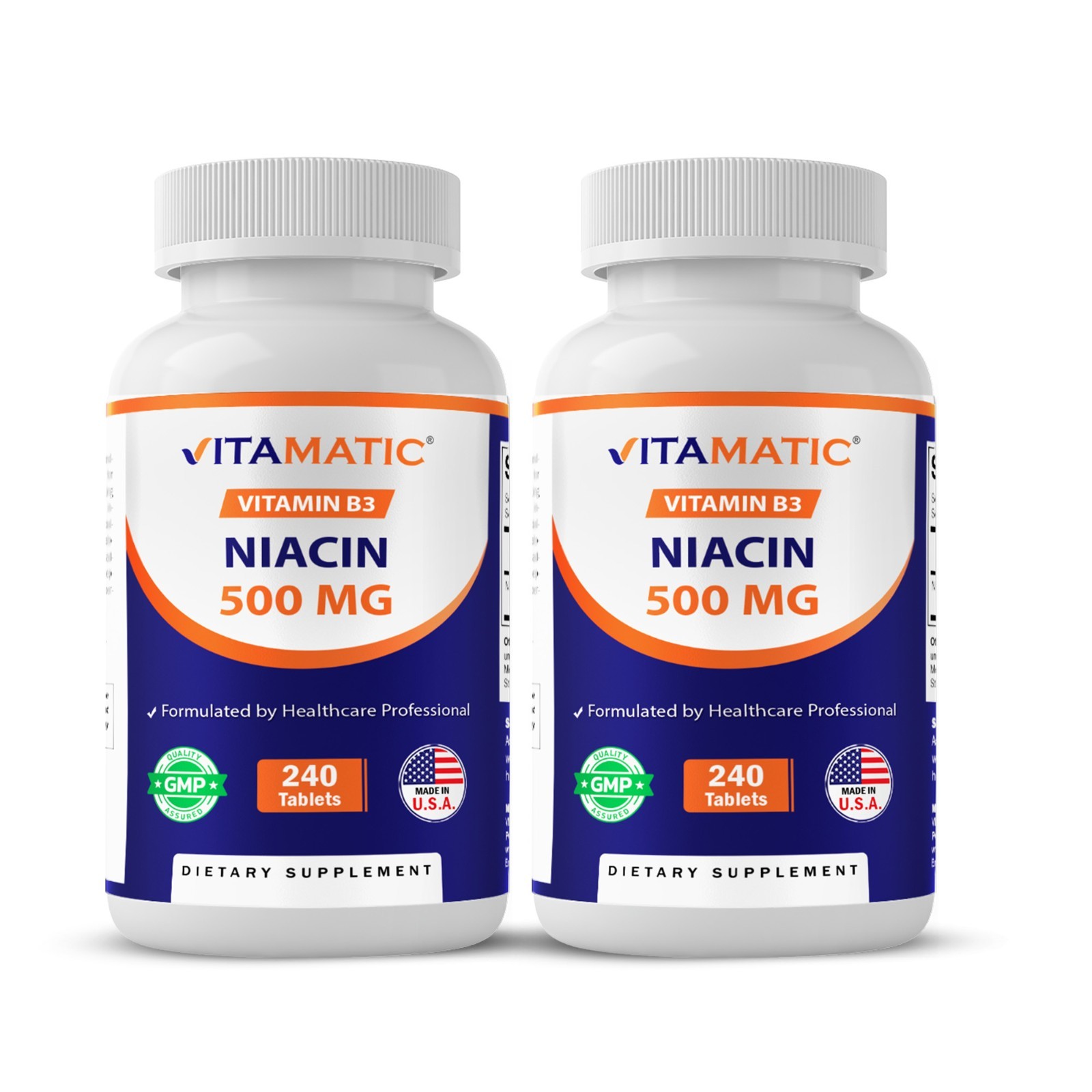 Vitamatic Niacin (Vitamin B3) 500mg, Sustained Release - 240 Tablets - 2 Pack