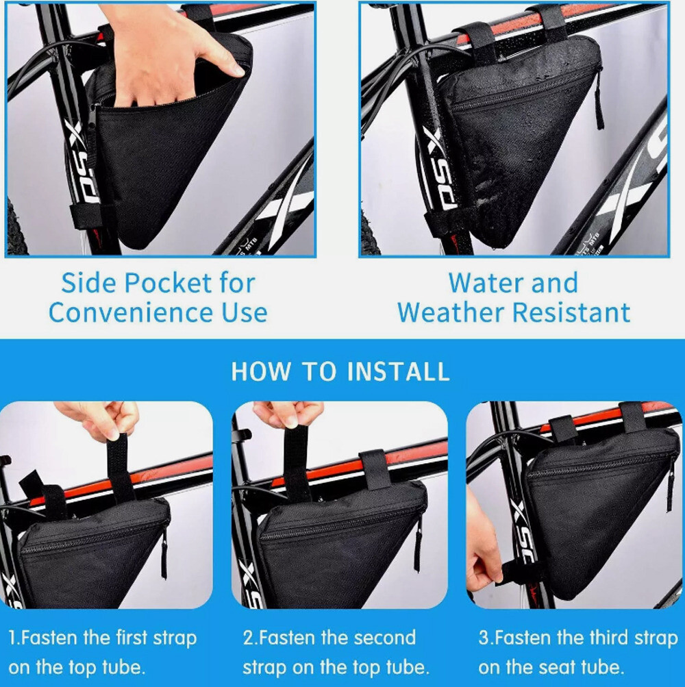 Triangle Saddle Frame Bike Bag Bicycle Storage Adjustable Cycling Pouch Black