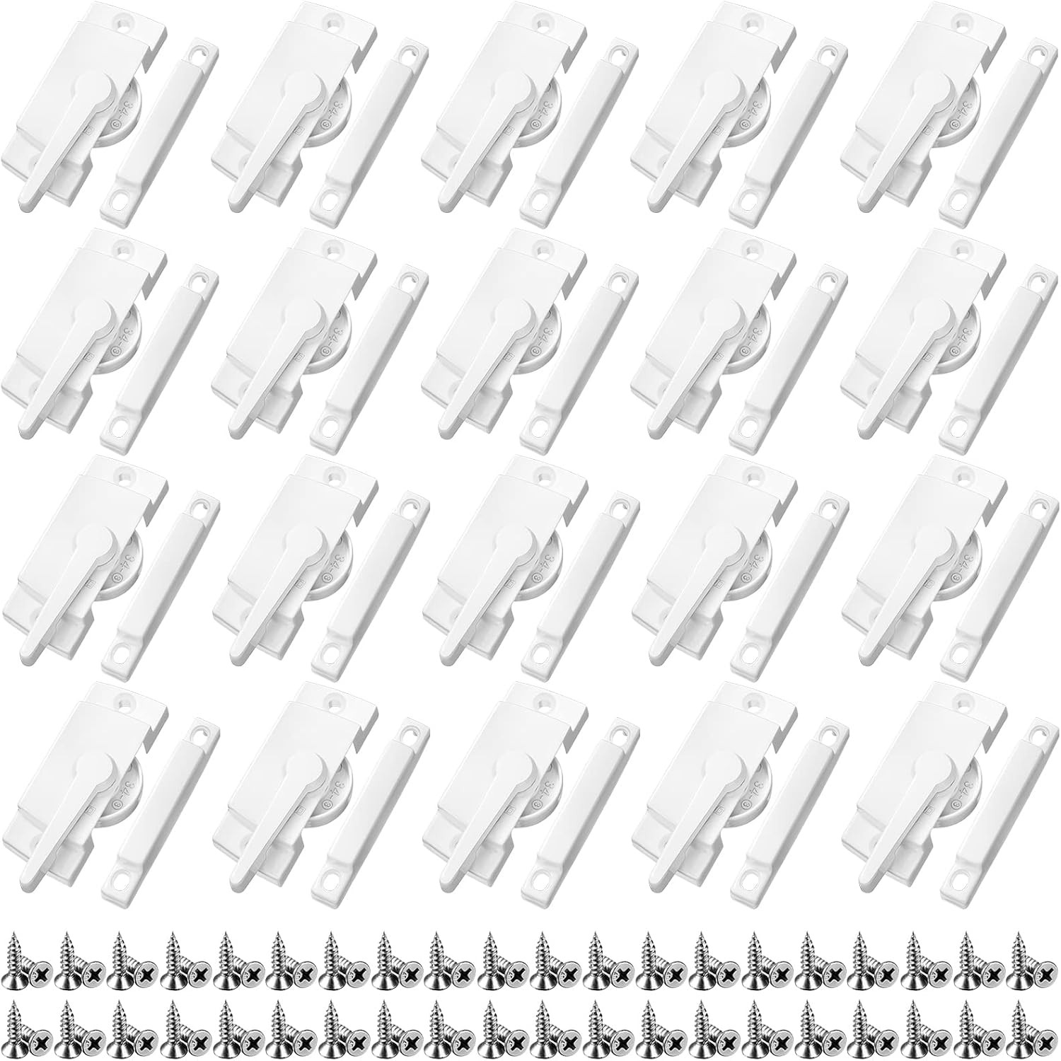 20 Pack 20 Pack Cam Action Window Sash Locks and Keeper, White Window Latch Secu