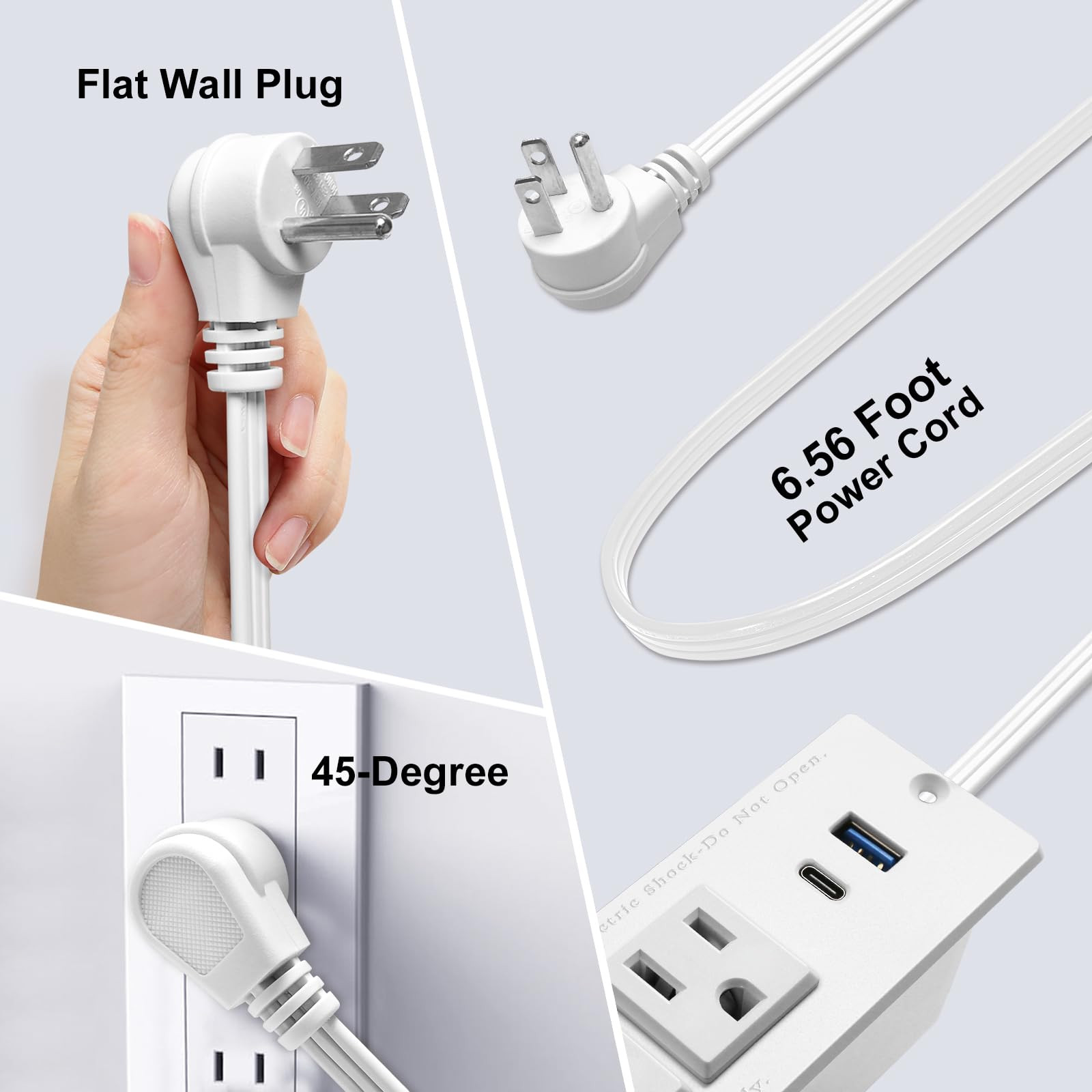 USB C Recessed Power Strip Fast Charge Desktop Power Station 2 Outlets 2 USB ...