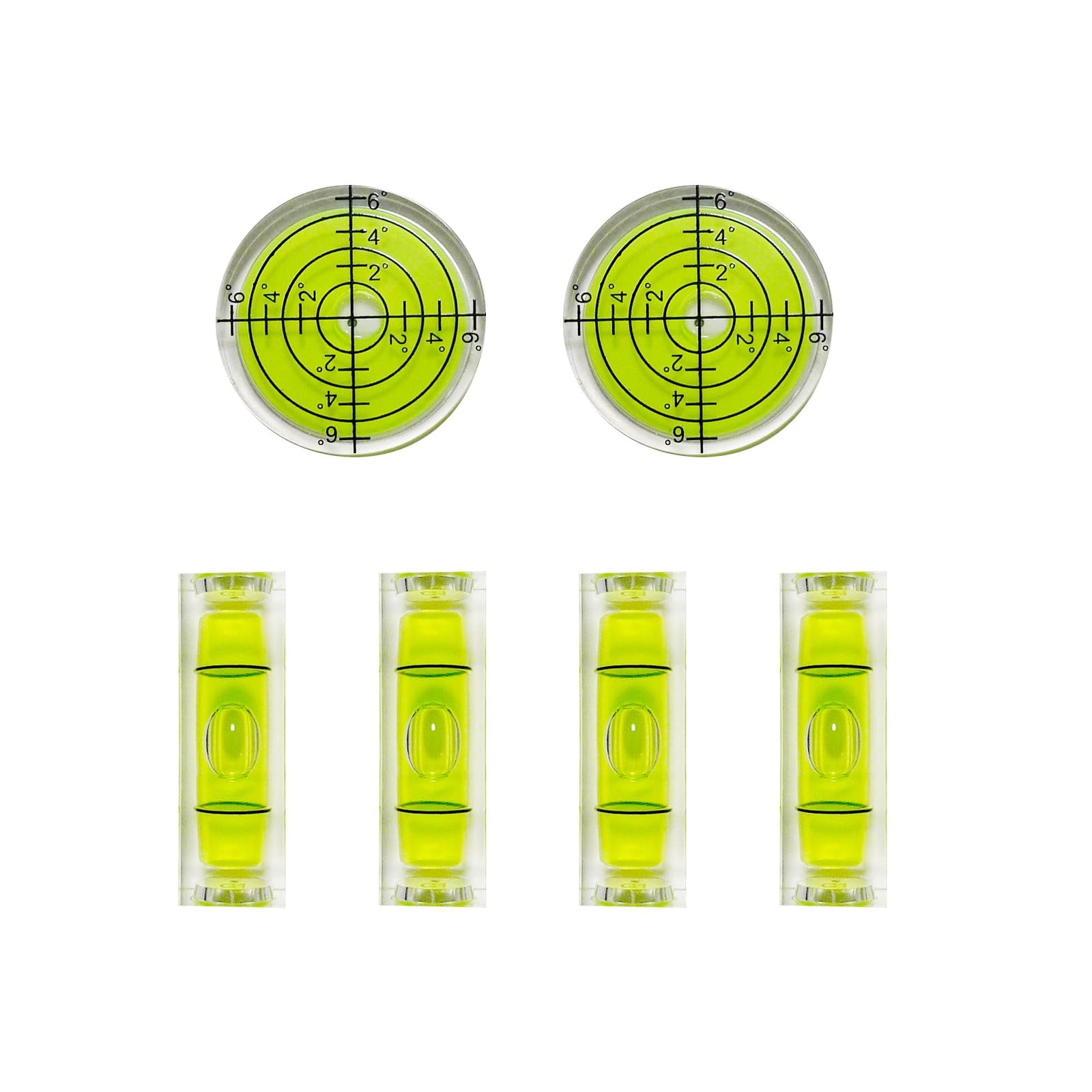 6 Pcs Mini Bubble Levels Set 2 Round 4 Spirit Levels Yellow Measuring Tools