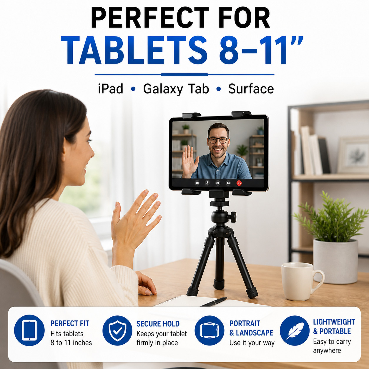 Tablet Tripod Mount Clamp Holder Bracket 1/4”Thread Adapter For 7-12" iPad Tab