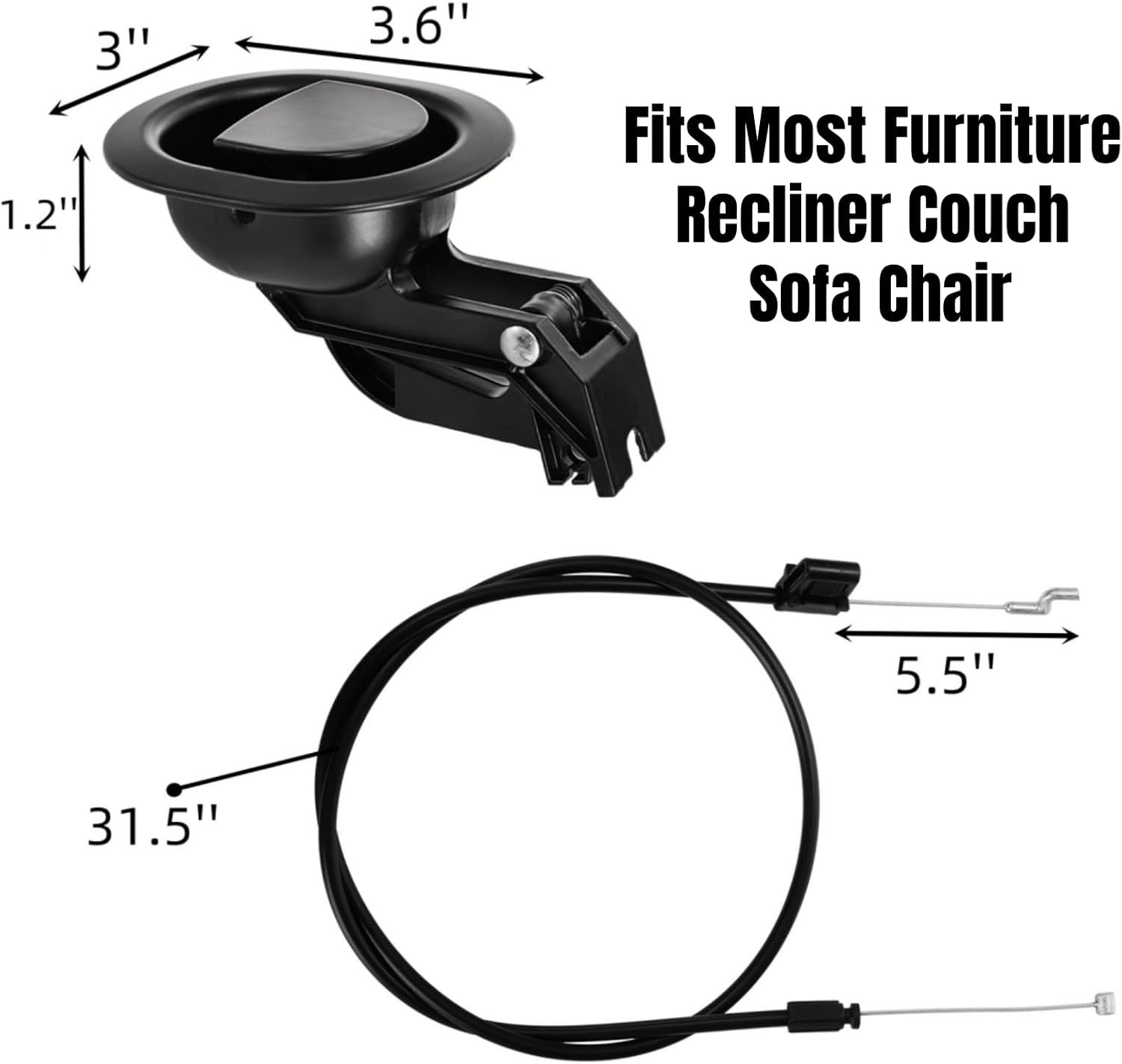 2 Sets of Metal Recliner Release Pull Handle, Universal Heavy Duty Sofa Black