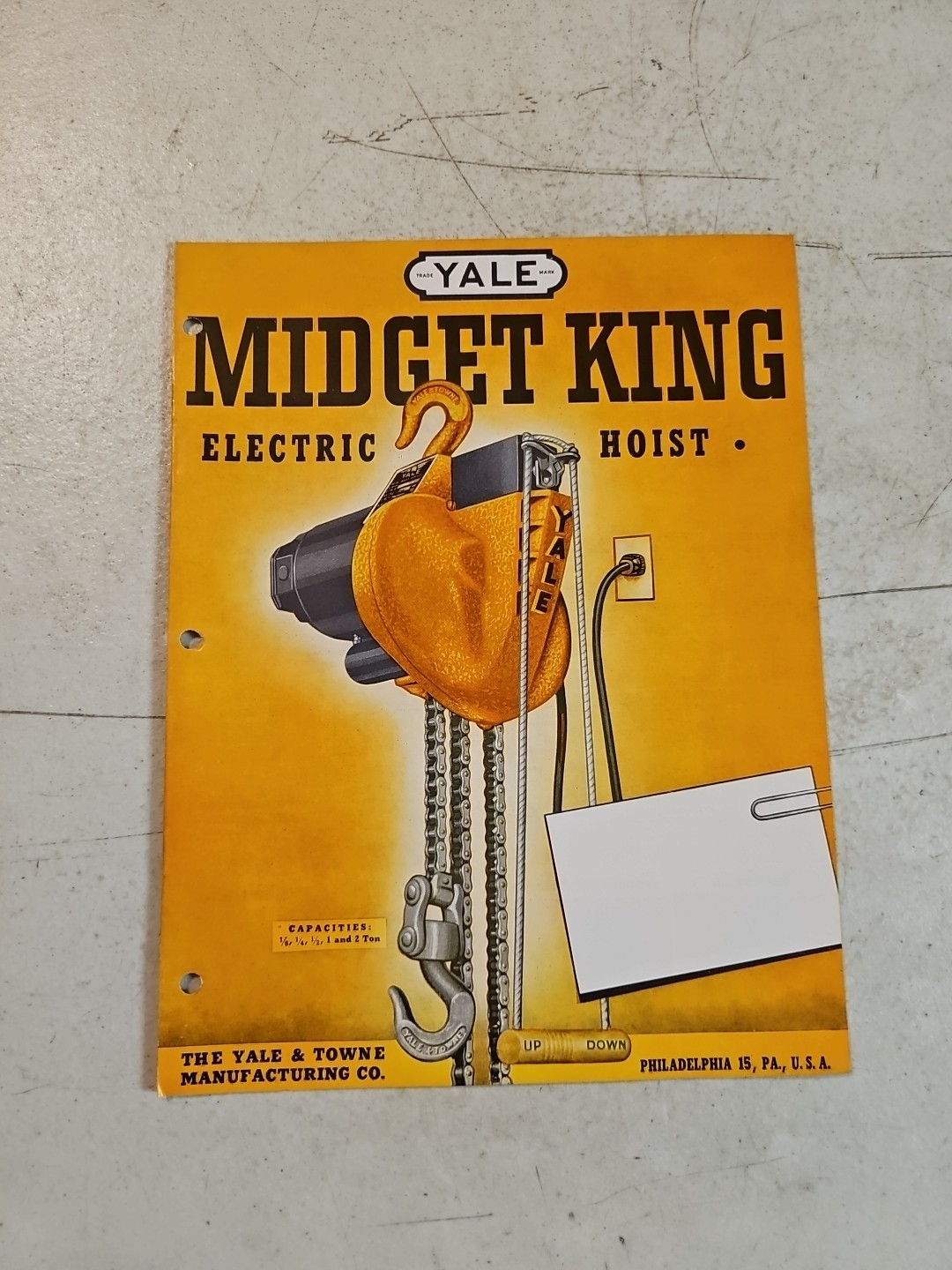 Vintage 1957 Yale & Towne Mfg Co Midget King Electric Hoist Sales Brochure
