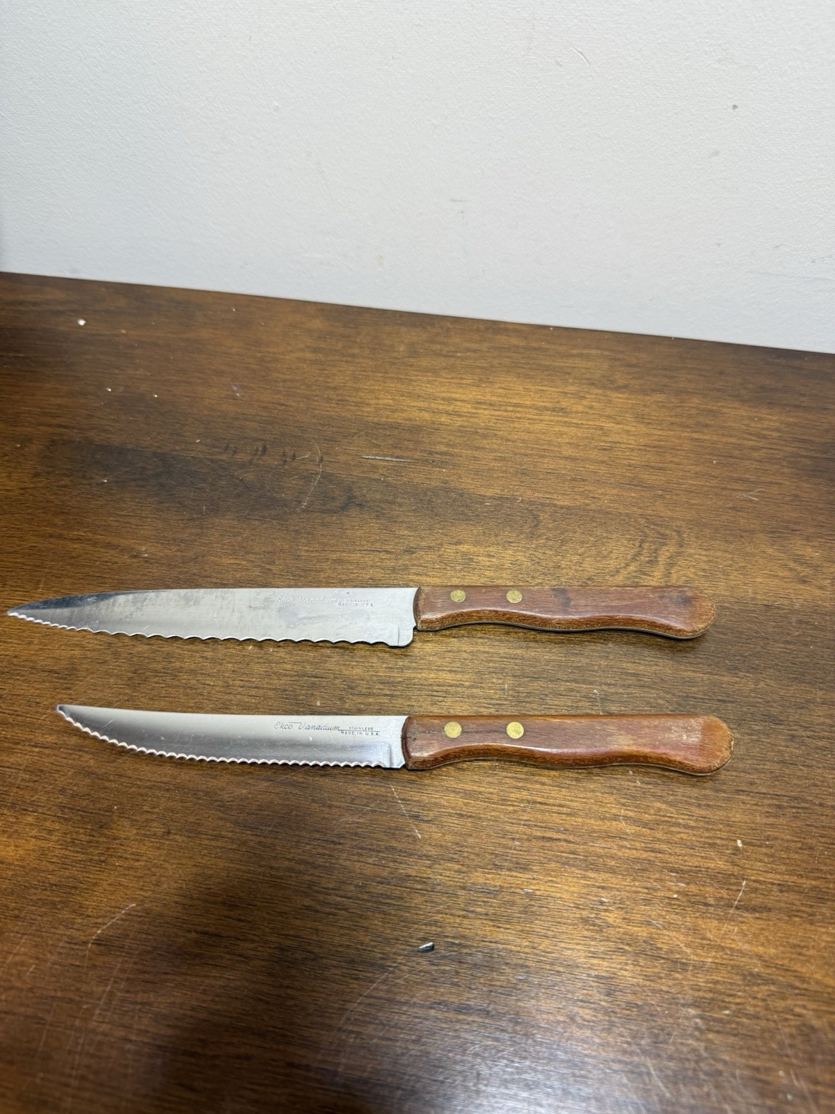Vintage Lot Of Two (2) Ecko Vanadium Stainless Steel Serrated Knives Made In USA