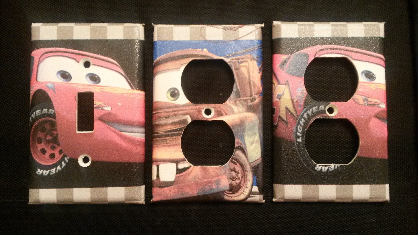 CARS MOVIE LIGHT SWITCH COVER AND OUTLET PLATES, ADORABLE! -FREE SHIPPING