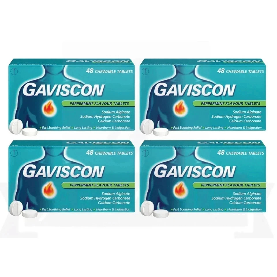 4 PACK Gavi-$con Peppermint Flavour 48 Chewable Tablets - (EXP -07/2027)