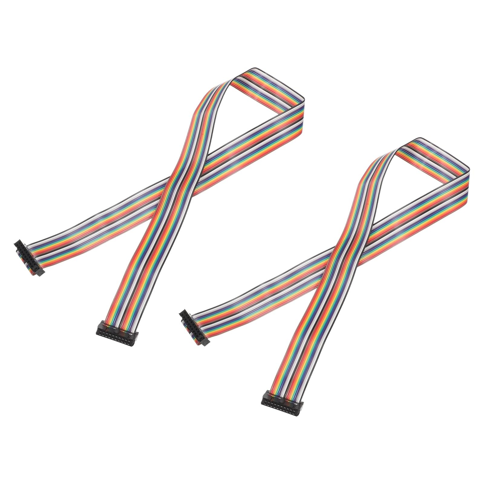 2 PCS 2ft 20 Pin FC Dual Female Black Connector IDC Rainbow Ribbon Cable