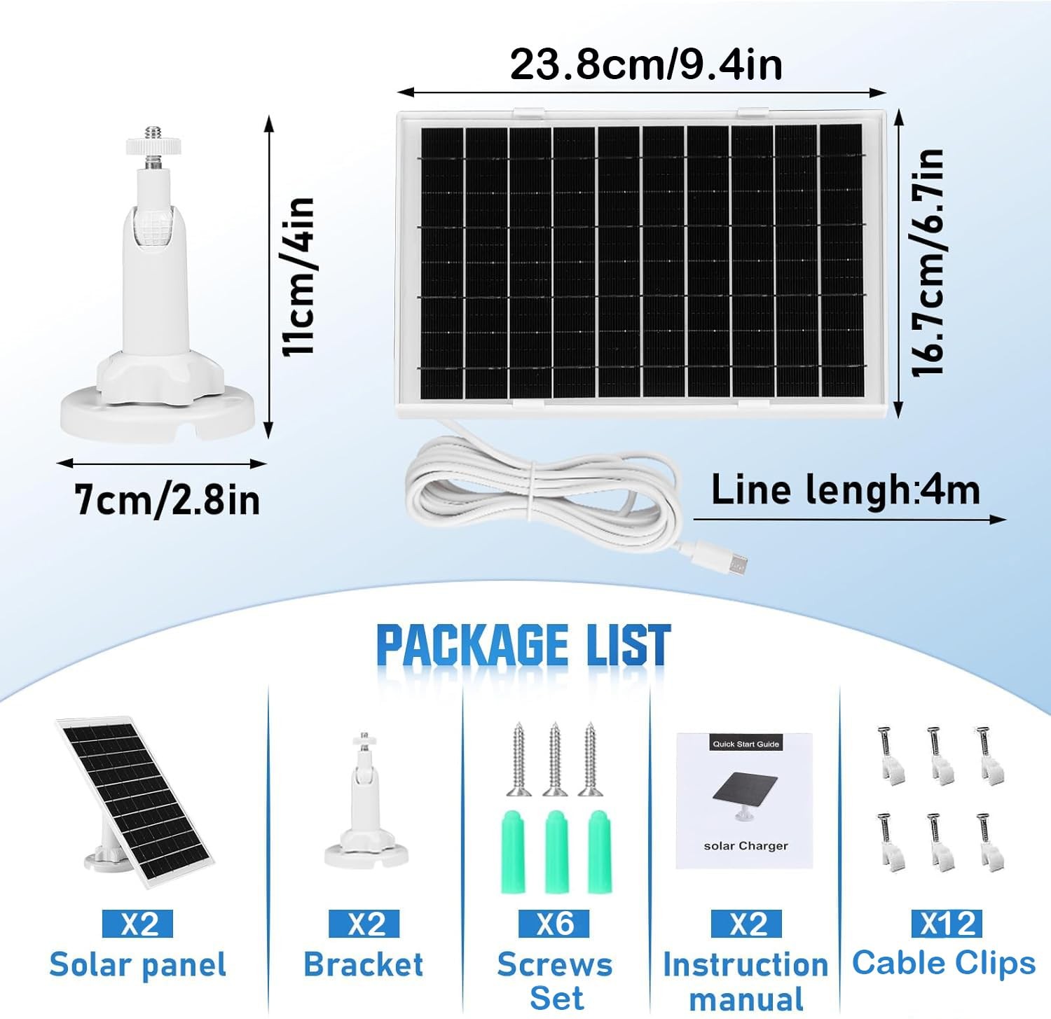 8W Solar Panel Charger for Outdoor Security Cameras, with Micro 2 Pack