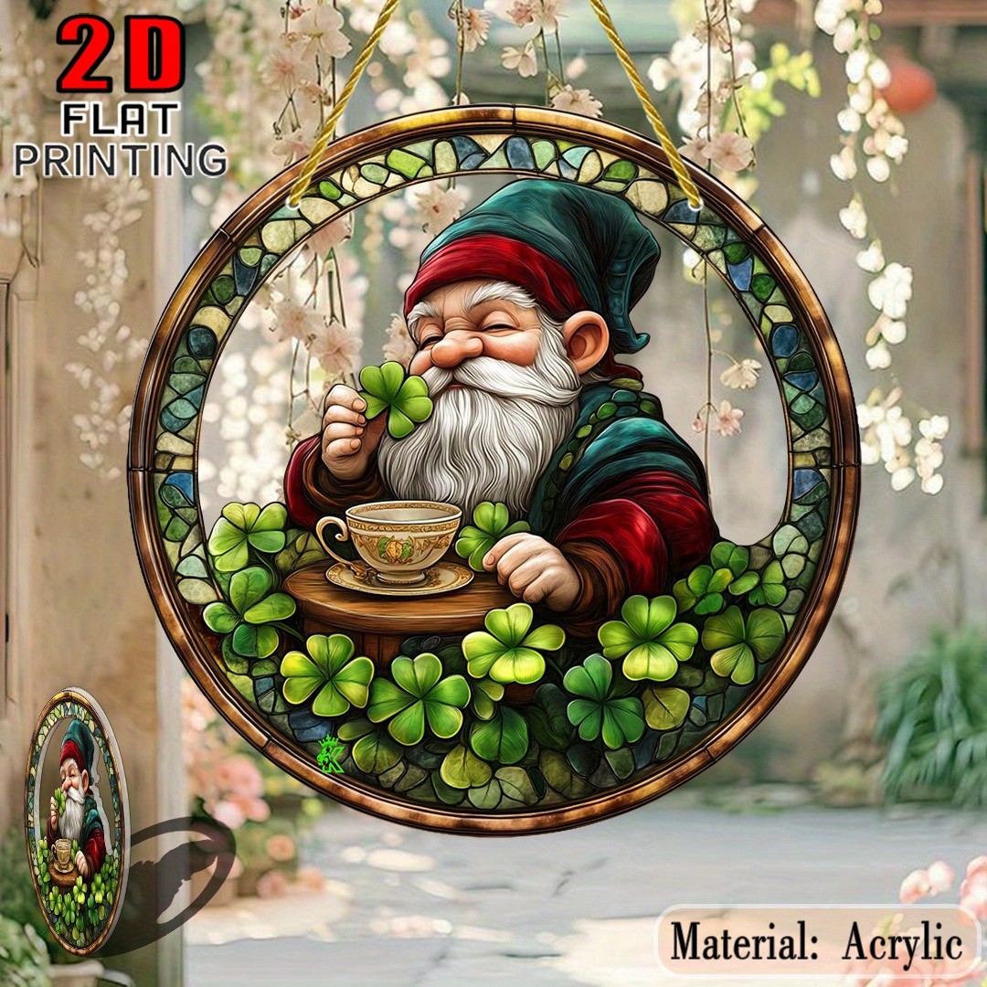 Shamrock Gnome Suncatcher Acrylic Window Hanging St Patrick's Day Home Decor