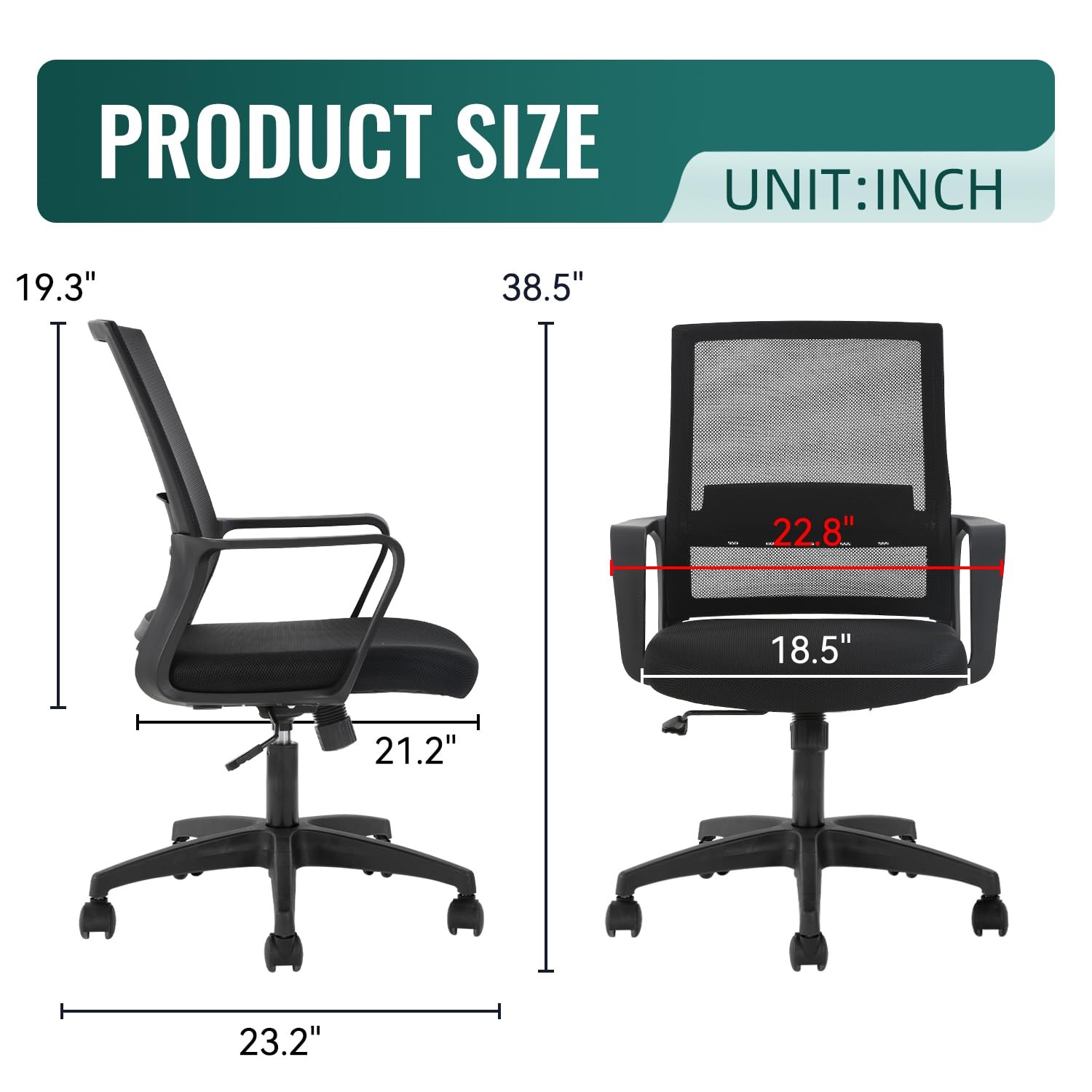 Ergonomic Office Chair Mid Back Mesh with Armrests