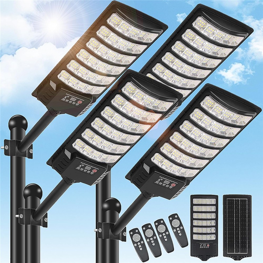 1-4PK 8000W Commercial Solar Street Lights Outdoor Dusk to Dawn Super Bright