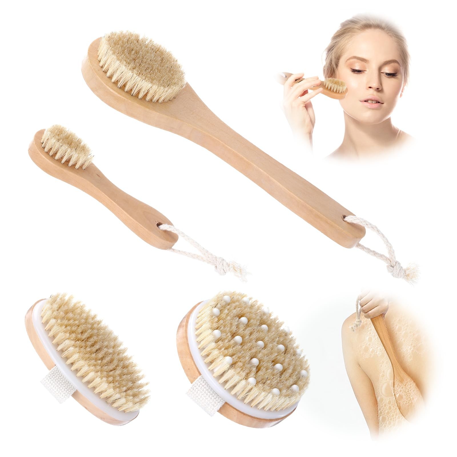 4 Pcs Dry Brush Set, Dry Brushing Body Brush for Lymphatic Drainage, Dry Brus...