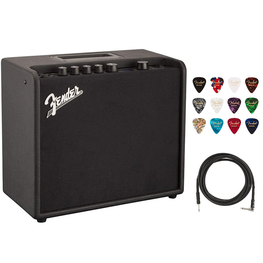 Fender Mustang LT25 Guitar Amplifier w/ Guitar Picks & Instrument Cable