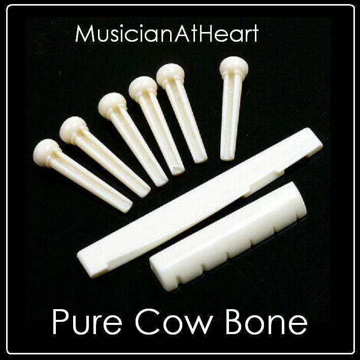 MusicianAtHeart BONE NUT, SADDLE & PIN Set for Acoustic Guitar - UNIVERSAL FIT