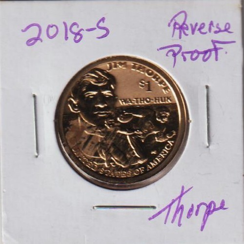 2018 S Jim Thorpe Native Dollar Gem Reverse Proof Wa Tho Huk Sacagawea Football