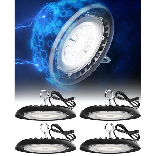 High Bay LED Shop Lights, 150W, 21000LM, IP65 Waterproof, 5000K, UFO 4 Packs