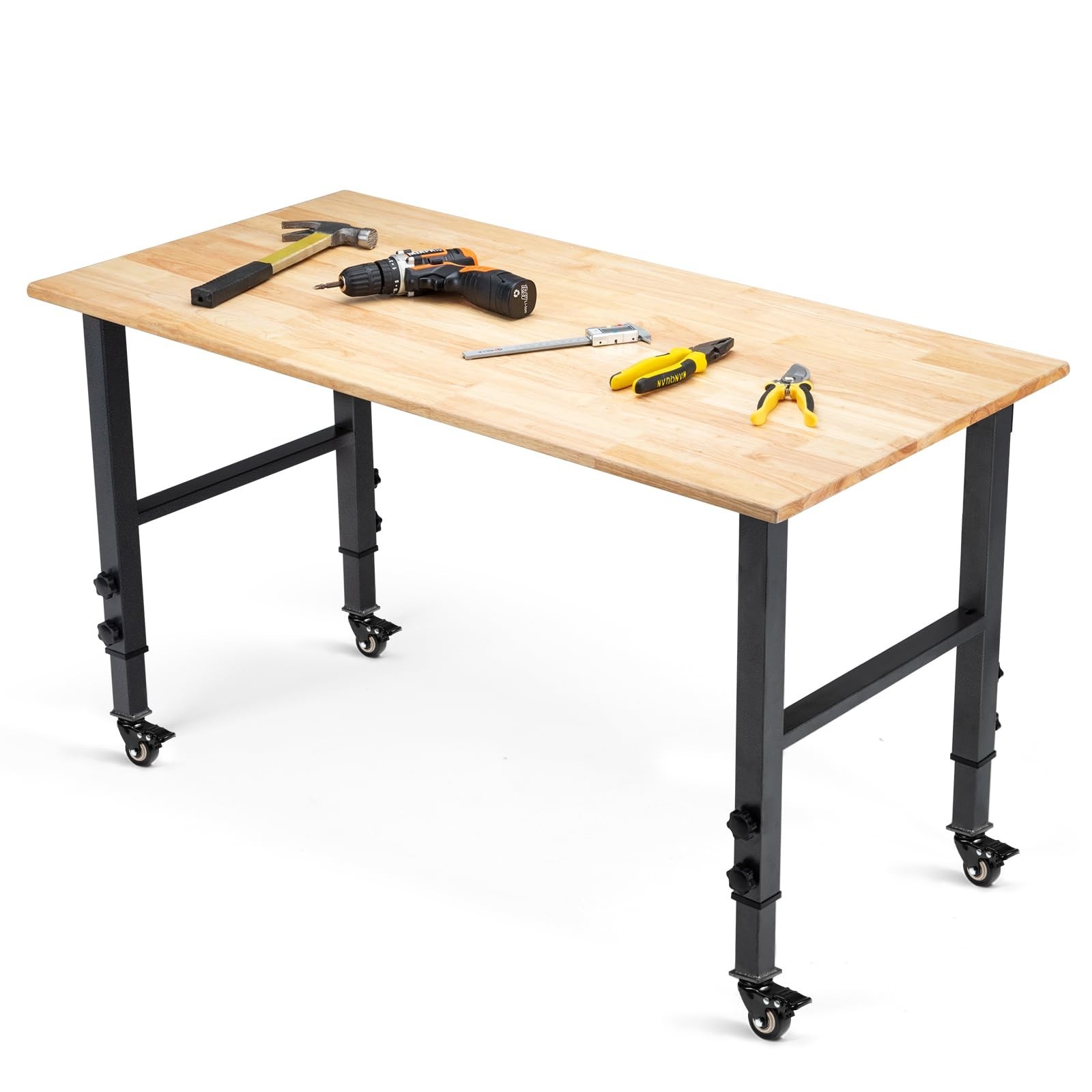 48" Adjustable Heavy Duty Workbench with Metal Wheels - 2000 lbs Capacity for Ga