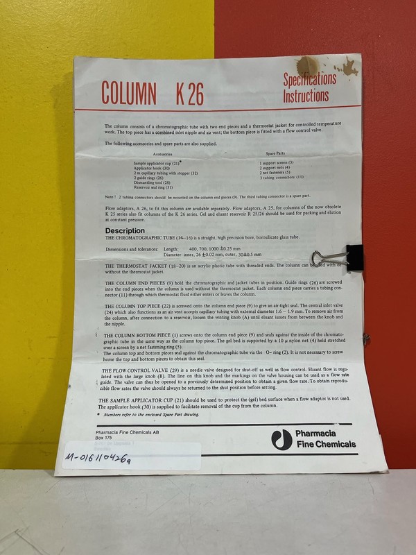Pharmacia Fine Chemicals 1979 Chromatographic Column Operating & Service Manual